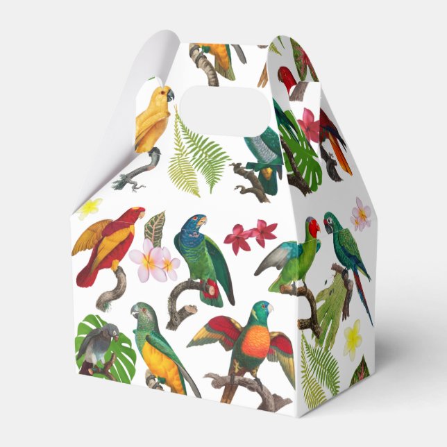Färgglada tropiska papegojor, blad och blommor presentaskar (Framsidan Sidan)