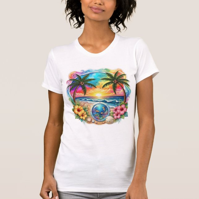 Färgglada Tropiska Strand Solnedgång T-Shirt (Framsida)
