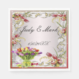 Färgglada Tulpan Blommiga Pappersservetter