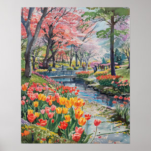 Färgglada tulpaner i parken poster