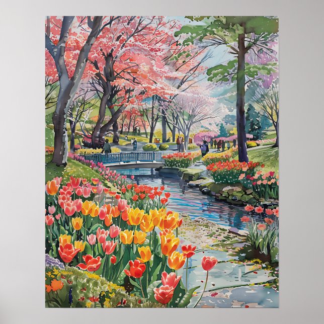 Färgglada tulpaner i parken poster (Framsidan)