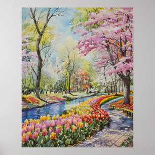 Färgglada tulpaner i parken poster
