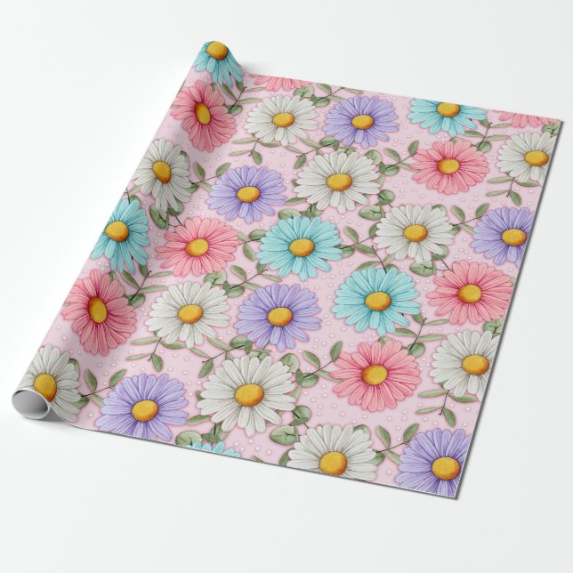 Färgglada tusenskönor Blommor Rosa  Presentpapper (Utrullad)
