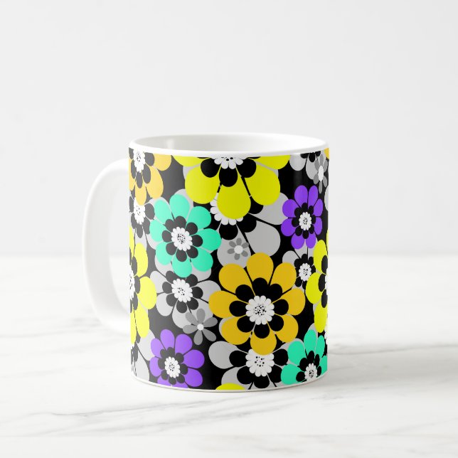Färgglada tusenskönor Gula Turkos Lila  Kaffemugg (Framsida vänster)