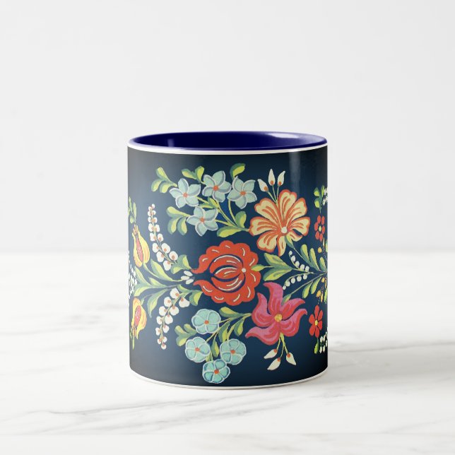 färgglada ungerska blommor Två-Tonad mugg (Center)