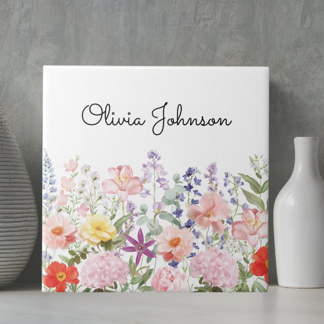 Färgglada Vackra Blommor Blomsterträdgård Personli Kakelplatta (Skapare uppladdad)