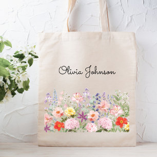 Färgglada Vackra Blommor Blomsterträdgård Personli Tygkasse
