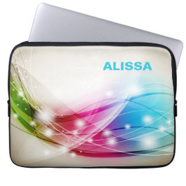 Färgglada Vågor Beige Bakgrund Monogram Laptop Fodral