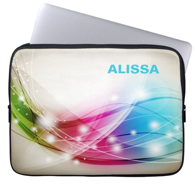Färgglada Vågor Beige Bakgrund Monogram Laptop Fodral (Framsidan)
