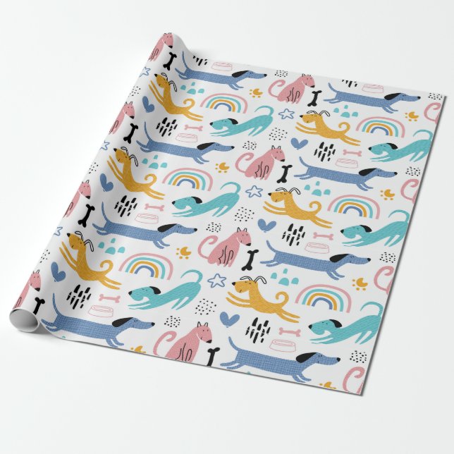 Färgglada vänner till Dachshund Presentpapper (Utrullad)