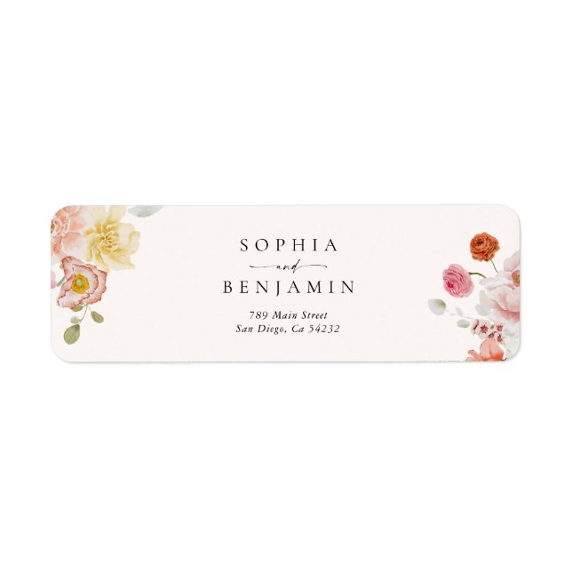 Färgglada vårblommor bröllop returadress etikett (Framsidan)