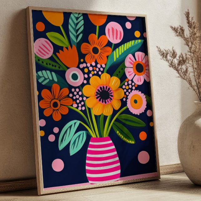 Färgglada vårblommor bukett vas blomsterkonst poster (Skapare uppladdad)