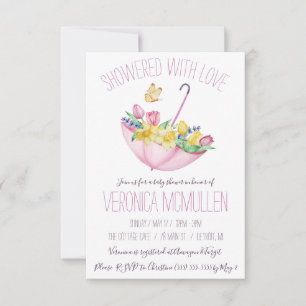 Färgglada vårblommor och paraply baby shower inbjudningar