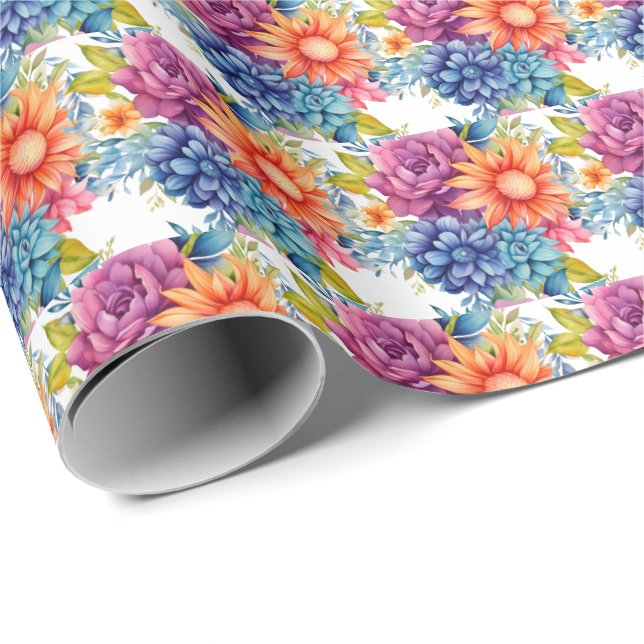 Färgglada vårblommor presentpapper (Rullad Hörn)