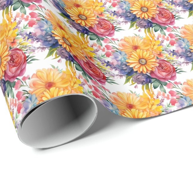 Färgglada vårblommor presentpapper (Rullad Hörn)
