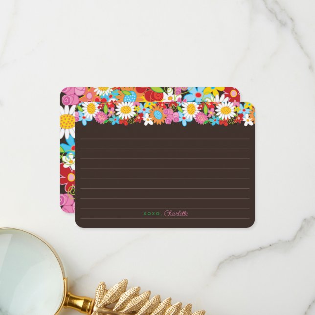 Färgglada vårblommor trädgård modern chic bröllop tack kort (Fram/Back In Situ)