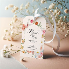 Färgglada vårblommor valv tack presentetikett