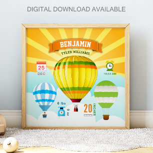 Färgglada varmluftsballonger Baby födelsetal Poster