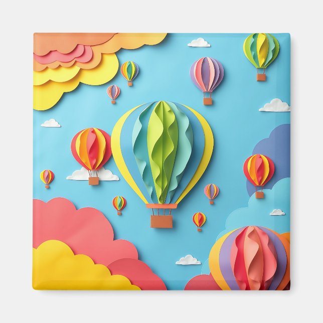 Färgglada varmluftsballongsmönster på himlen magnet (Framsidan)