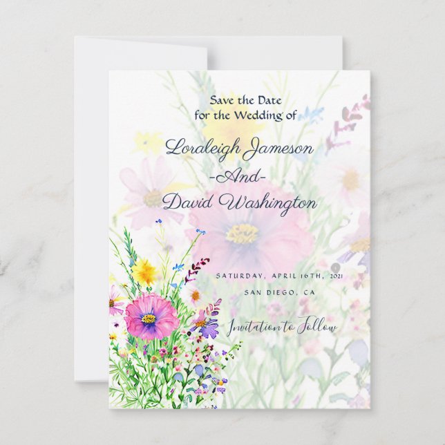 Färgglada vårvildblommor anpassade  spara datumet (Framsida)