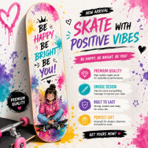 Färgglada Vattenfärg Flickor Skateboard Design