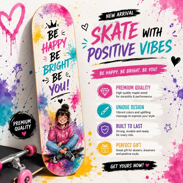 Färgglada Vattenfärg Flickor Skateboard Design (Skapare uppladdad)