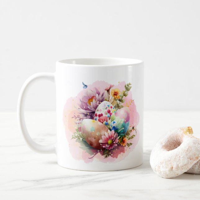 Färgglada Vattenfärg Påskägg Kaffemugg (Med munk)