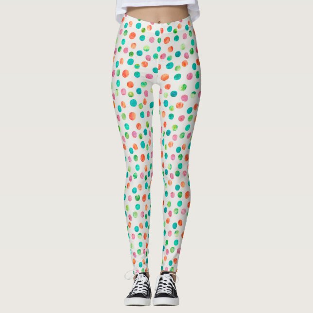 Färgglada vattenfärgspunkter Mönster Leggings (Framsida)