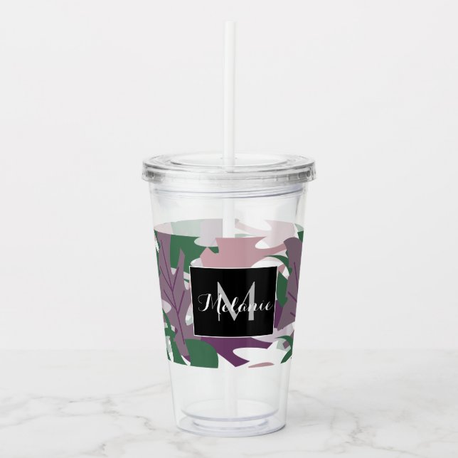 Färgglada växtblad namn monogram  take away mugg (Framsida)
