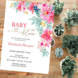 Färgglada vilda blommor Baby i blom  Baby Shower Inbjudningar