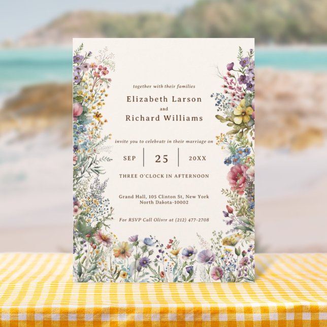 Färgglada vilda blommor Blommig akvarell Bröllop Inbjudningar (Budget Colorful Wildflower Floral Watercolor Wedding)