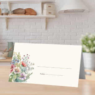 Färgglada Vilda Blommor Blommig Akvarell Bröllop Placeringskort