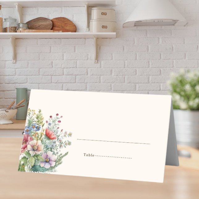 Färgglada Vilda Blommor Blommig Akvarell Bröllop Placeringskort (Skapare uppladdad)
