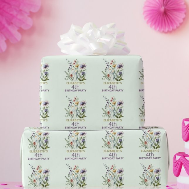 Färgglada Vilda Blommor Blommig Akvarell Födelseda Presentpapper (Skapare uppladdad)