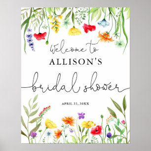 Färgglada vilda blommor bröllopsdusch välkomstskyl poster