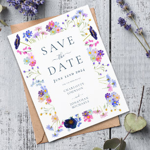 Färgglada vilda blommor Elegant bröllop Spara datu Inbjudan Vykort