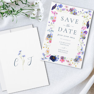 Färgglada vilda blommor Elegant bröllop Spara Datumet
