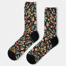 Färgglada vilda blommor i akvarell på svart