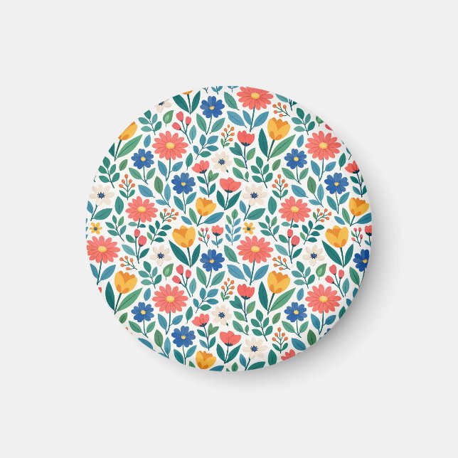 Färgglada vilda blommor i skandinavisk stil magnet (Framsidan)