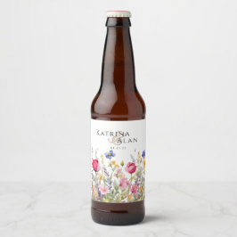 Färgglada vilda blommor mat- och dryckesetikett se ölflaska etikett
