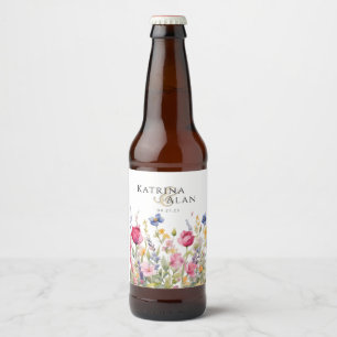 Färgglada vilda blommor mat- och dryckesetikett se ölflaska etikett