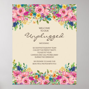 Färgglada vilda blommor Rosa Blå Gul Opluggad Poster