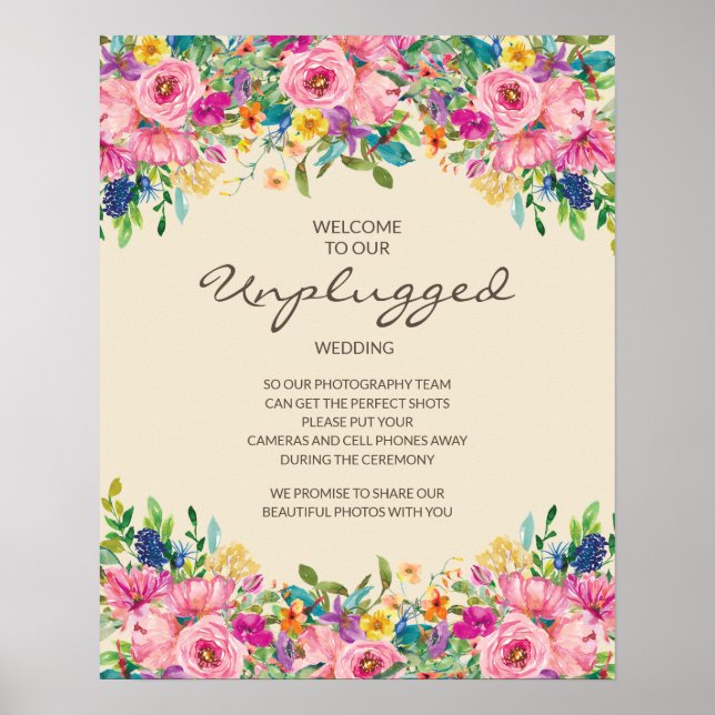Färgglada vilda blommor Rosa Blå Gul Opluggad  Poster (Framsidan)