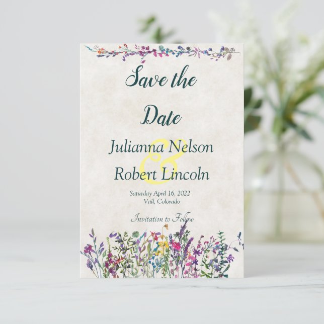 Färgglada vilda blommor spara datum inbjudan (Stående Fram)
