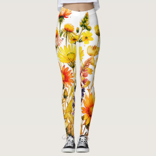 Färgglada vilda blommor vacker akvarellmålning leggings
