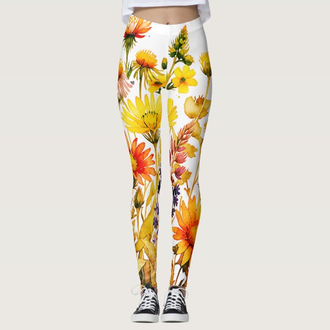 Färgglada vilda blommor vacker akvarellmålning leggings (Framsida)