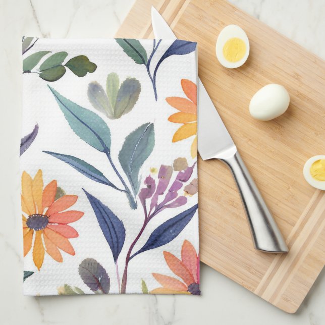 Färgglada vilda blommor | Vacker blomstervattenfär Kökshandduk (Vikt i Fjärdedel)