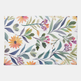 Färgglada vilda blommor | Vacker blomstervattenfär Kökshandduk