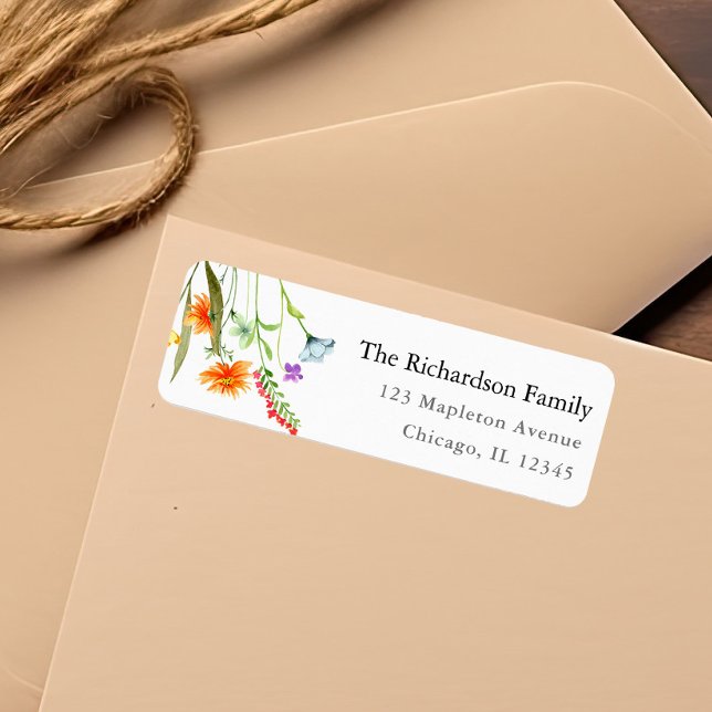 Färgglada vilda blommor vårlök blommor akvareller returadress etikett (Skapare uppladdad)