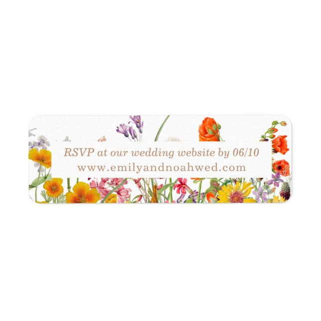 Färgglada vildblomma bröllopswebbplats RSVP Returadress Etikett (Framsidan)